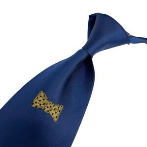 Fornasetti Men's Tie Navy Blue "Bowtie" Satin Silk Italy 3 3/8" (W) x 56.5" (L)